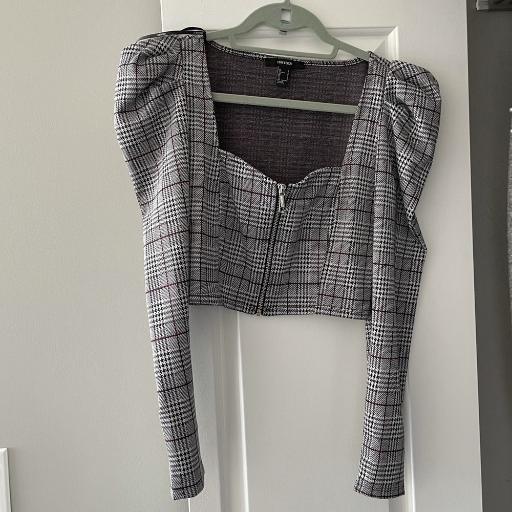 Forever 21 Plaid zip crop top